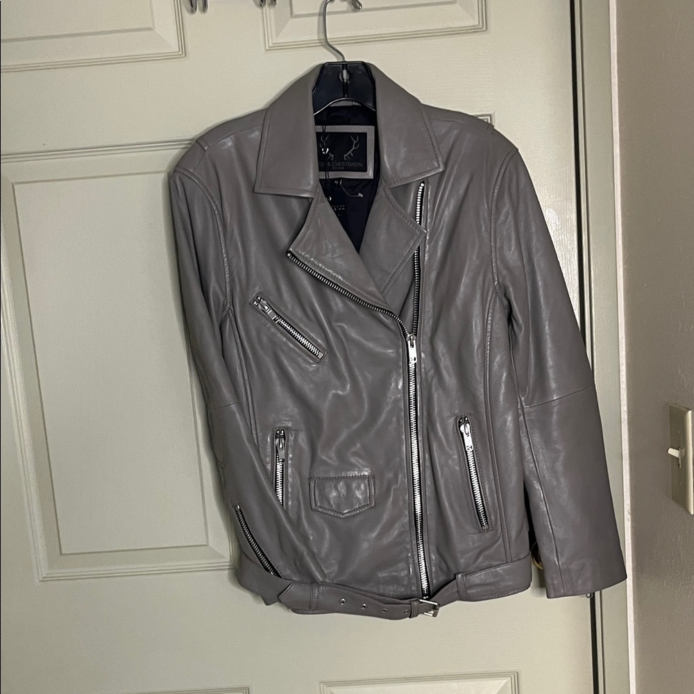 Bod & Christensen Women's Real Leather Jacket in Light Gray